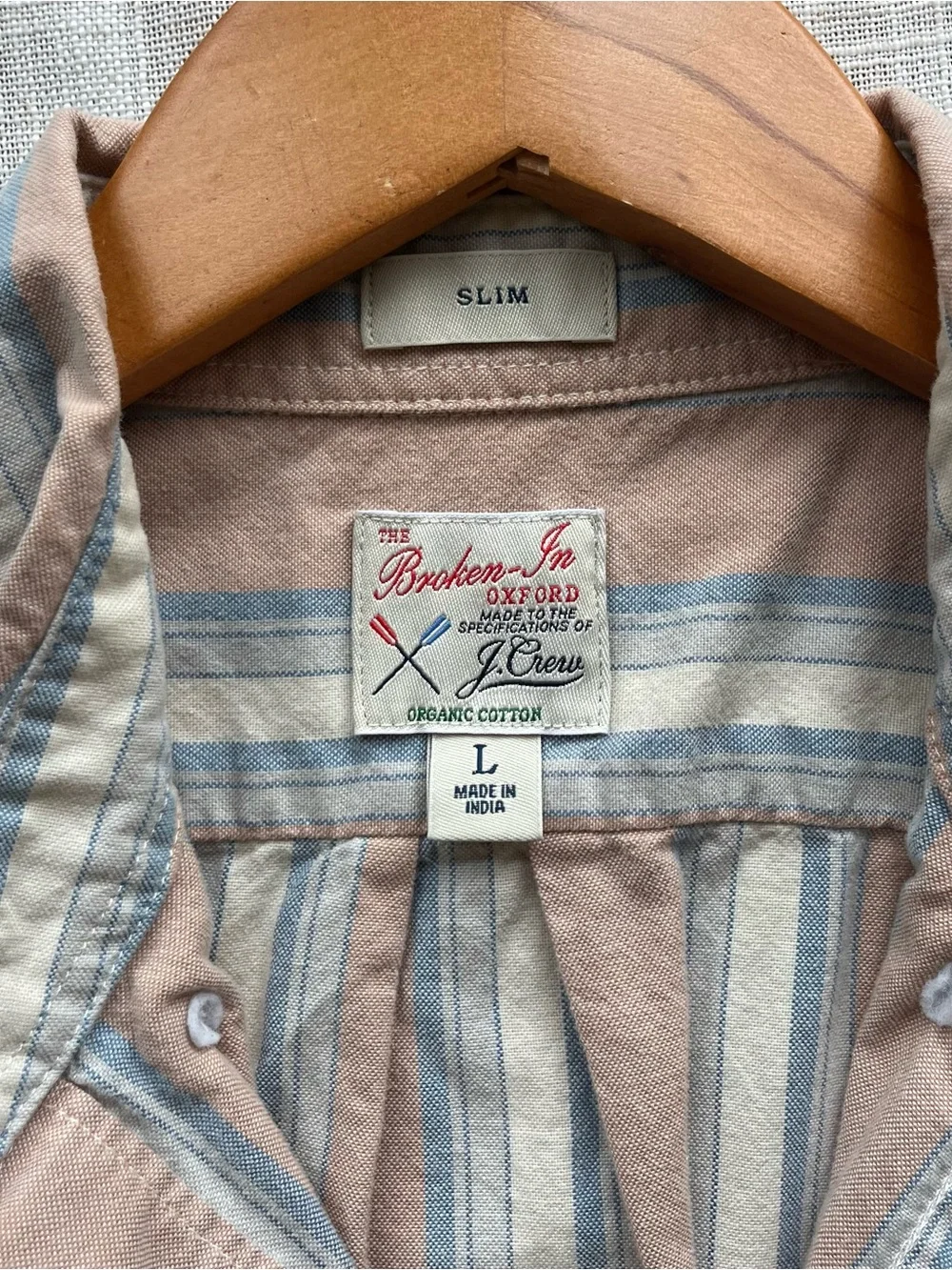 J. Crew Organic Cotton Broken-in Oxford Striped Dusty Pink Blue & White